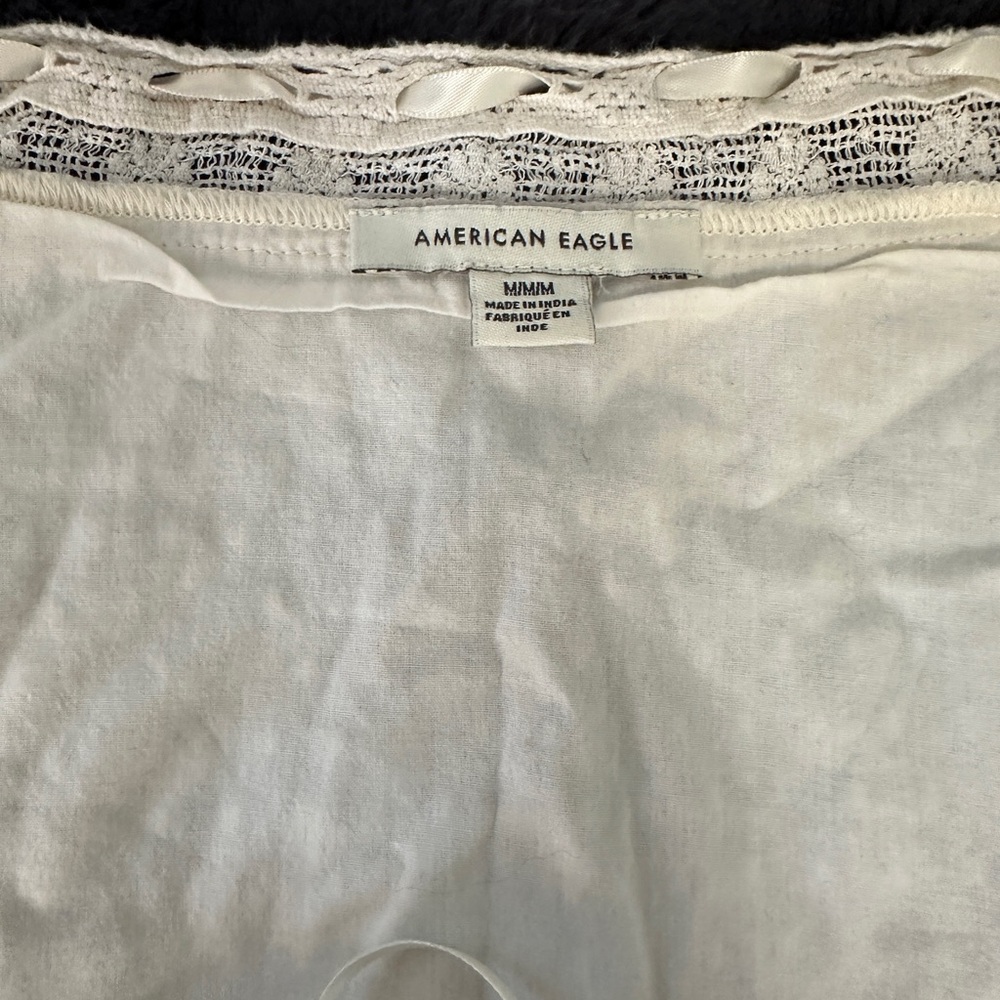 American Eagle Outfitters Swiss Dot Peasant Blouse in Cream Color Size Medium - Picture 3 of 9